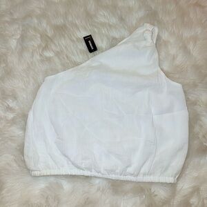 Express Elegant White One-Shoulder Blouse
